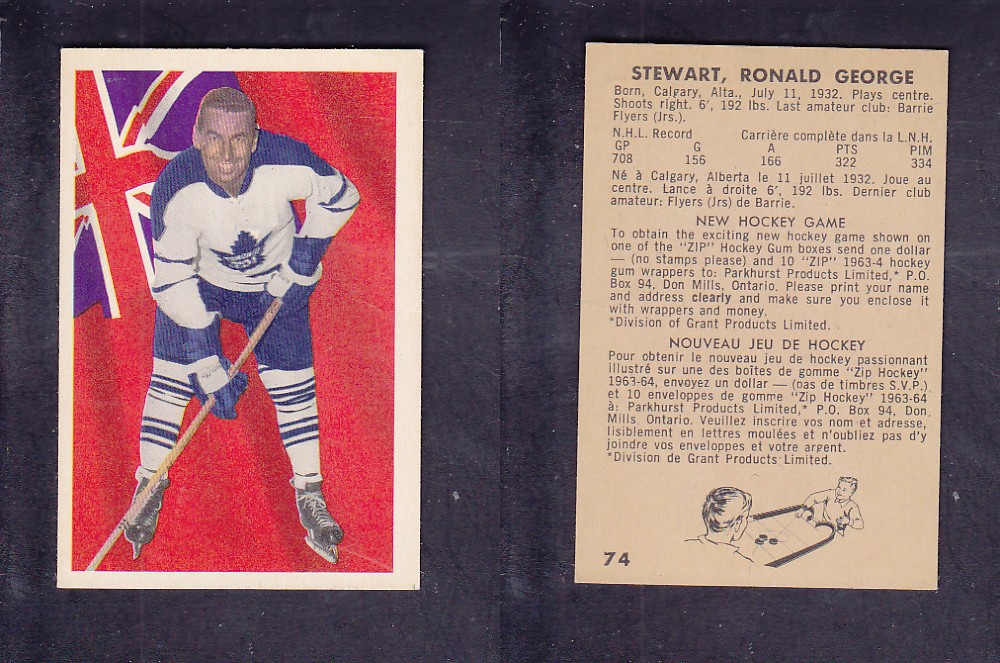 1963-64 PARKHURST HOCKEY CARD #74 R. STEWART photo 1963-64 PARKHURST HOCKEY CARD #74 R. STEWART photo