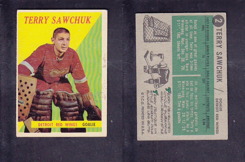 1958-59 TOPPS HOCKEY CARD #2 T. SAWCHUK photo 1958-59 TOPPS HOCKEY CARD #2 T. SAWCHUK photo