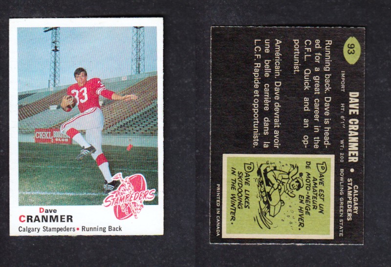 1970 CFL O-PEE-CHEE FOOTBALL CARD #93 D. CRAMER photo 1970 CFL O-PEE-CHEE FOOTBALL CARD #93 D. CRAMER photo