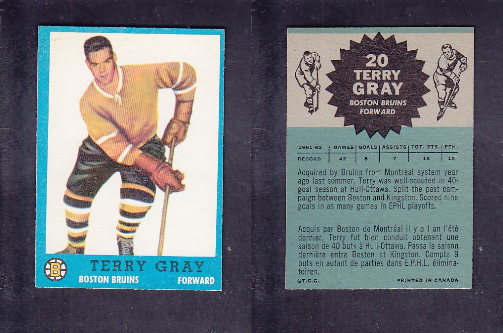 1962-63 TOPPS HOCKEY CARD #20 T. GRAY photo 1962-63 TOPPS HOCKEY CARD #20 T. GRAY photo