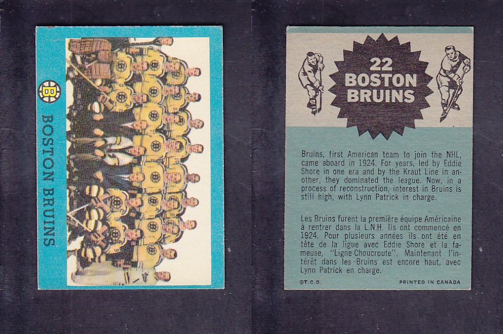1962-63 TOPPS HOCKEY CARD #22 BOSTON BRUINS photo 1962-63 TOPPS HOCKEY CARD #22 BOSTON BRUINS photo