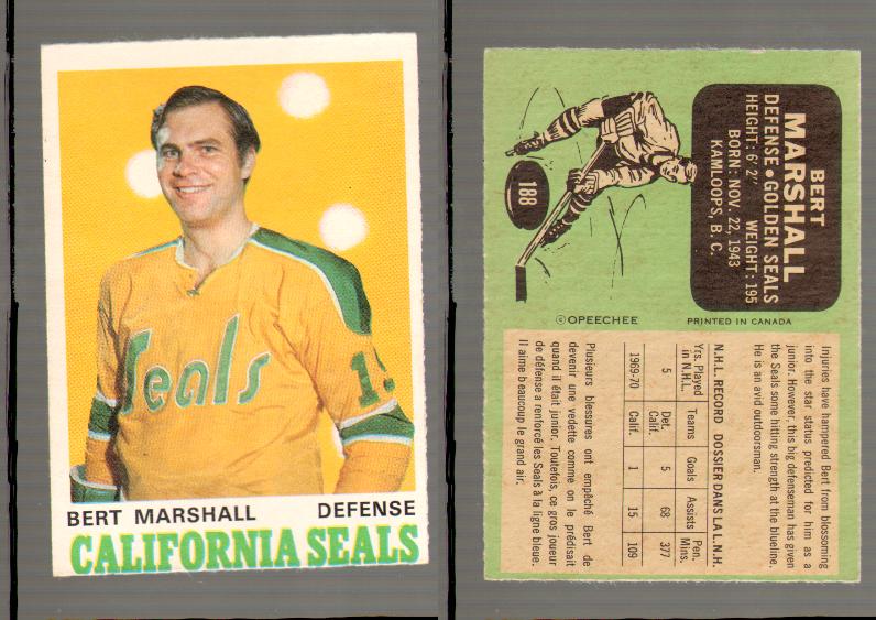 1970-71 O-PEE-CHEE CARD #188 B. MARSHALL photo