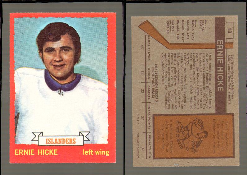 1973-74 O-PEE-CHEE CARD #18 E. HICKE photo 1973-74 O-PEE-CHEE CARD #18 E. HICKE photo