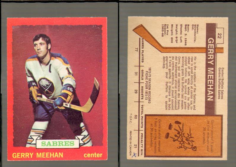 1973-74 O-PEE-CHEE CARD #22 G. MEEHAN photo 1973-74 O-PEE-CHEE CARD #22 G. MEEHAN photo