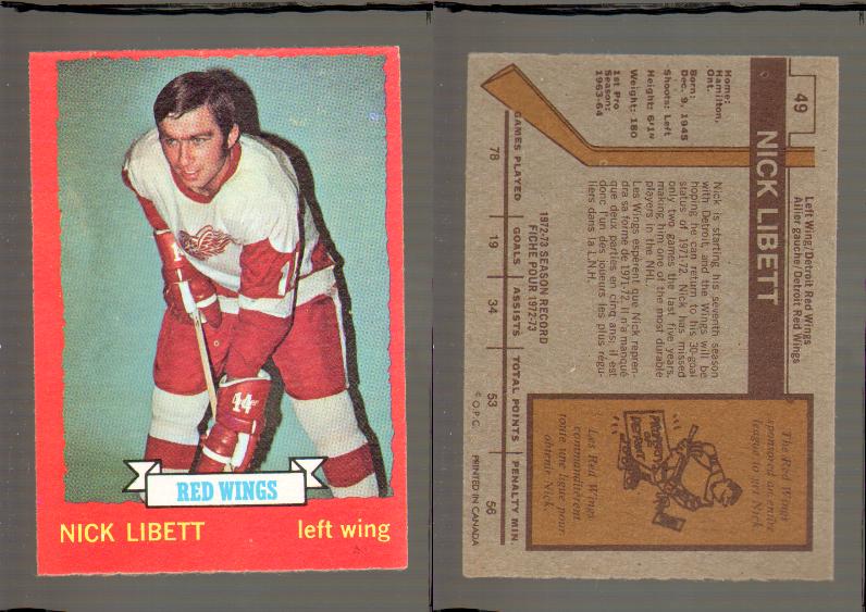 1973-74 O-PEE-CHEE CARD #49 N. LIBETT photo 1973-74 O-PEE-CHEE CARD #49 N. LIBETT photo