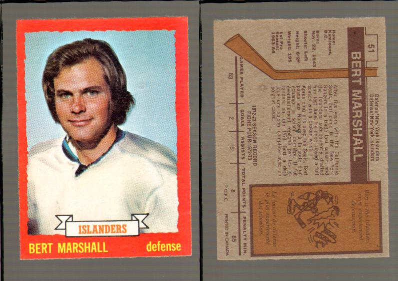 1973-74 O-PEE-CHEE CARD #51 B. MARSHALL photo 1973-74 O-PEE-CHEE CARD #51 B. MARSHALL photo