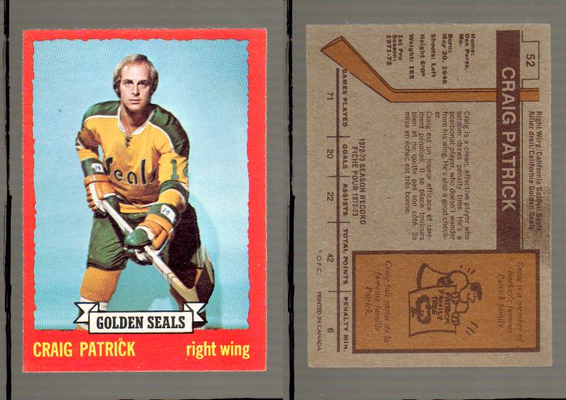 1973-74 O-PEE-CHEE CARD #52 C. PATRICK photo 1973-74 O-PEE-CHEE CARD #52 C. PATRICK photo