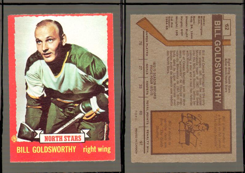 1973-74 O-PEE-CHEE CARD #62 B. GOLDSWORTHY photo