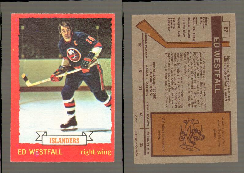 1973-74 O-PEE-CHEE CARD #67 E. WESTFALL photo 1973-74 O-PEE-CHEE CARD #67 E. WESTFALL photo