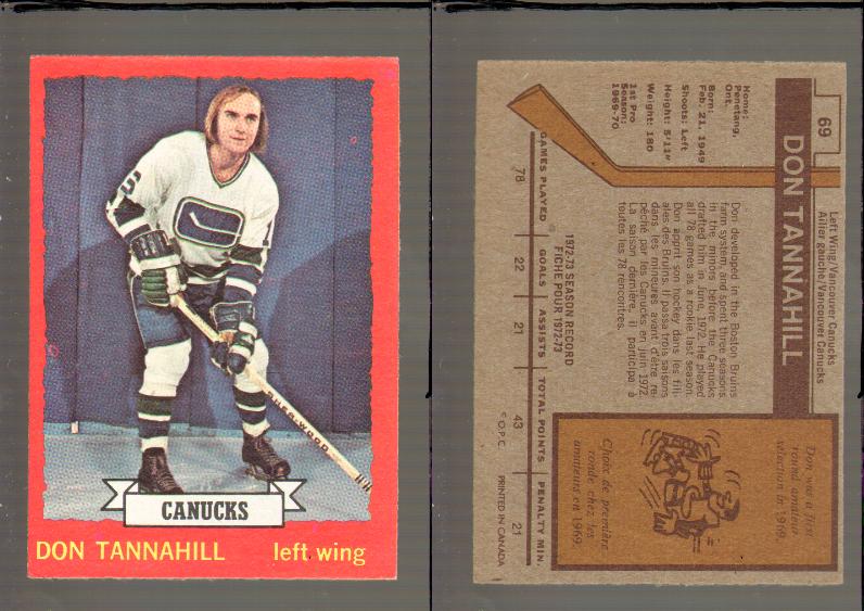 1973-74 O-PEE-CHEE CARD #69 D. TANNAHILL photo 1973-74 O-PEE-CHEE CARD #69 D. TANNAHILL photo