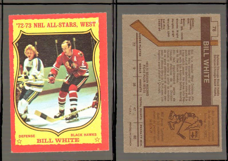 1973-74 O-PEE-CHEE CARD #78 B. WHITE photo 1973-74 O-PEE-CHEE CARD #78 B. WHITE photo