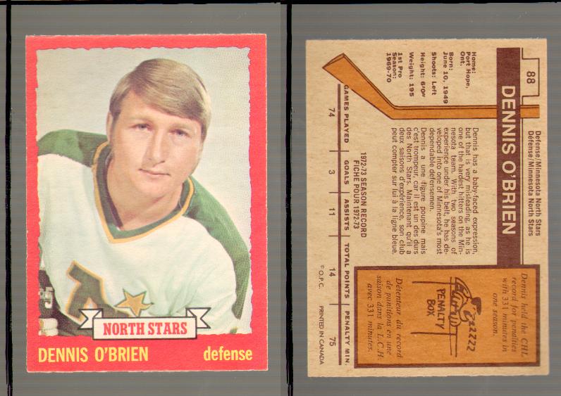 1973-74 O-PEE-CHEE CARD #88 D. OBRIEN photo