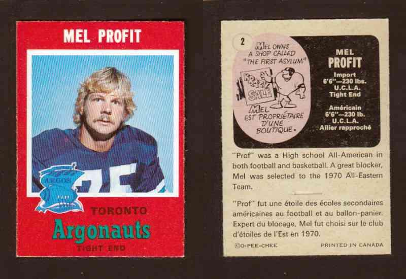 1971 CFL O-PEE-CHEE FOOTBALL CARD #2 M. PROFIT photo 1971 CFL O-PEE-CHEE FOOTBALL CARD #2 M. PROFIT photo