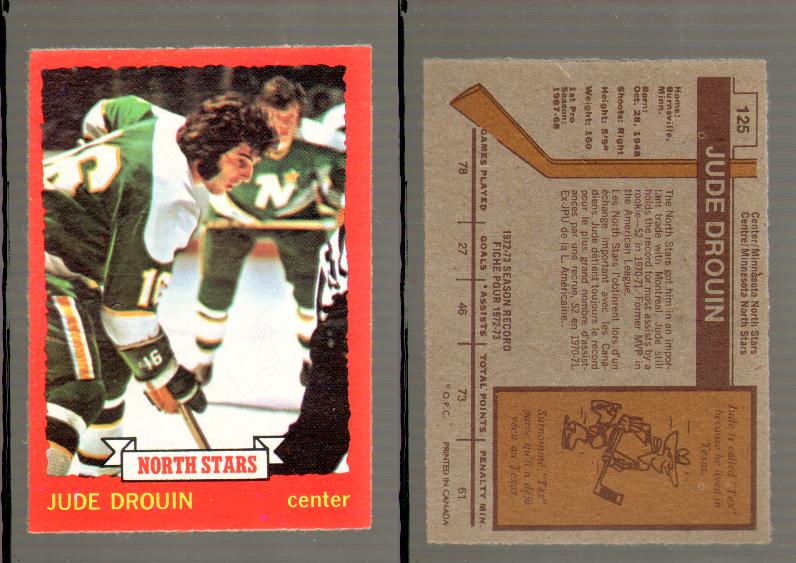 1973-74 O-PEE-CHEE CARD #125 J. DROUIN photo 1973-74 O-PEE-CHEE CARD #125 J. DROUIN photo