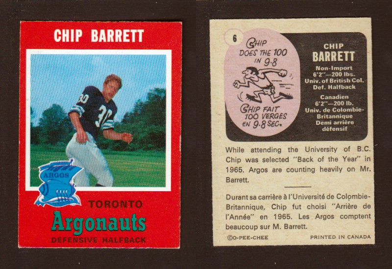 1971 CFL O-PEE-CHEE FOOTBALL CARD #6 C. BARRETT photo 1971 CFL O-PEE-CHEE FOOTBALL CARD #6 C. BARRETT photo
