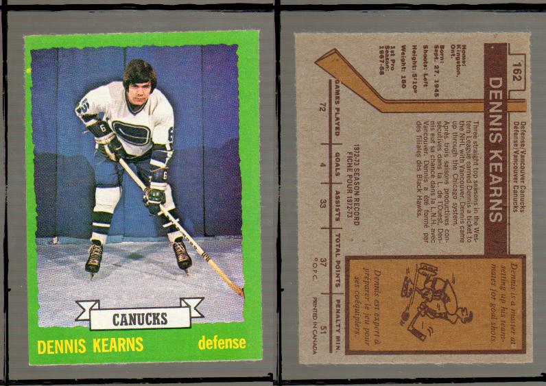 1973-74 O-PEE-CHEE CARD #162 D. KEARNS photo