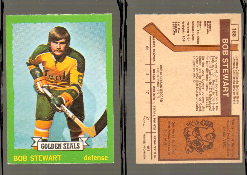 1973-74 O-PEE-CHEE CARD #188 B. STEWART photo 1973-74 O-PEE-CHEE CARD #188 B. STEWART photo