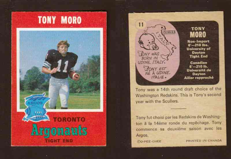 1971 CFL O-PEE-CHEE FOOTBALL CARD #11 T. MORO photo 1971 CFL O-PEE-CHEE FOOTBALL CARD #11 T. MORO photo