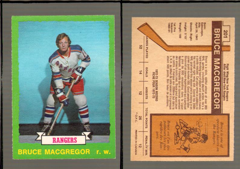 1973-74 O-PEE-CHEE CARD #201 B. MACGREGOR photo 1973-74 O-PEE-CHEE CARD #201 B. MACGREGOR photo