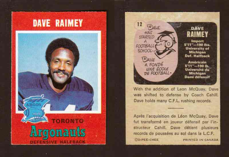 1971 CFL O-PEE-CHEE FOOTBALL CARD #12 D. RAIMEY photo 1971 CFL O-PEE-CHEE FOOTBALL CARD #12 D. RAIMEY photo