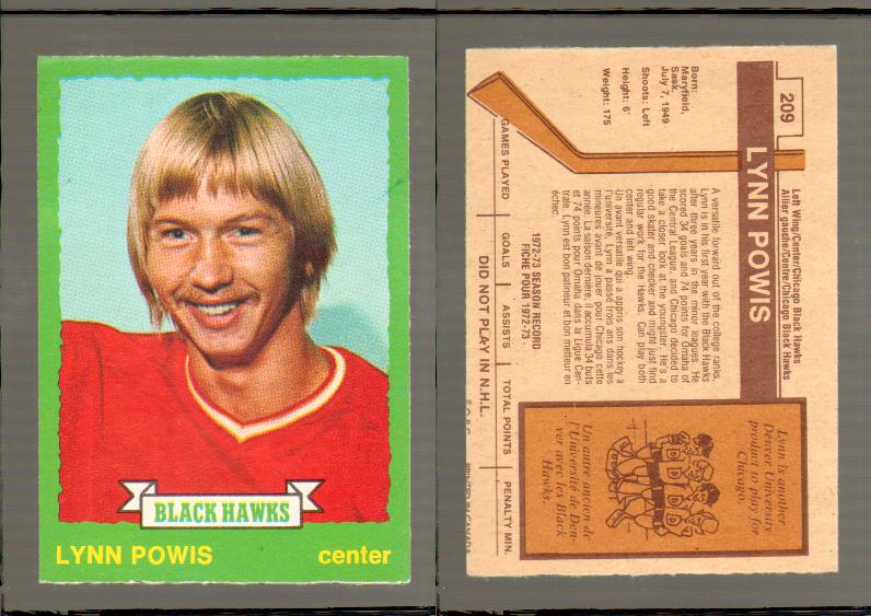 1973-74 O-PEE-CHEE CARD #209 L. POWIS photo 1973-74 O-PEE-CHEE CARD #209 L. POWIS photo