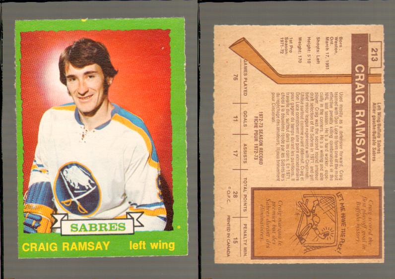 1973-74 O-PEE-CHEE CARD #213 C. RAMSAY photo 1973-74 O-PEE-CHEE CARD #213 C. RAMSAY photo