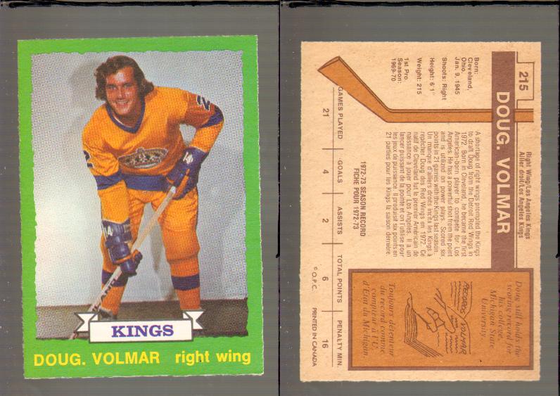 1973-74 O-PEE-CHEE CARD #215 D. VOLMAR photo 1973-74 O-PEE-CHEE CARD #215 D. VOLMAR photo