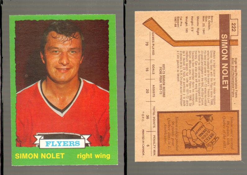 1973-74 O-PEE-CHEE CARD #222 S. NOLET photo 1973-74 O-PEE-CHEE CARD #222 S. NOLET photo