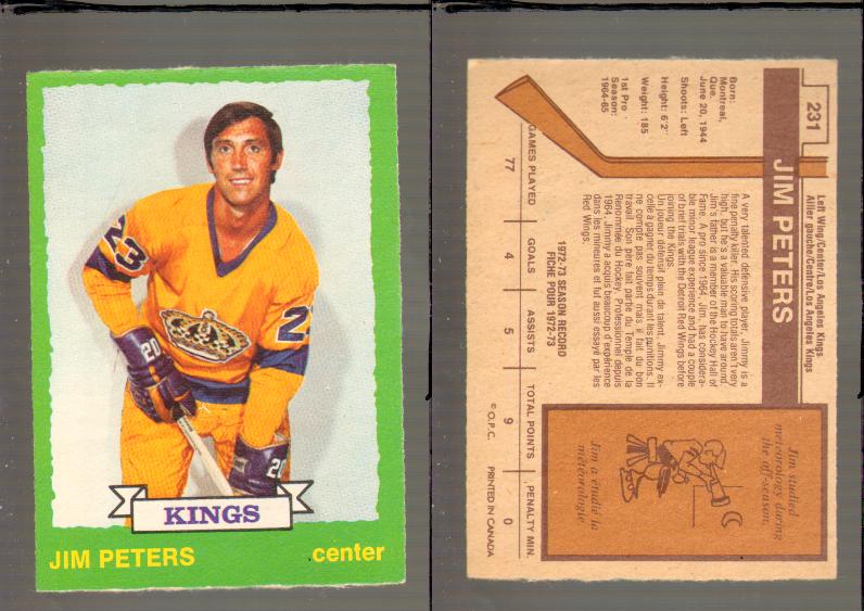 1973-74 O-PEE-CHEE CARD #231 J. PETERS photo 1973-74 O-PEE-CHEE CARD #231 J. PETERS photo