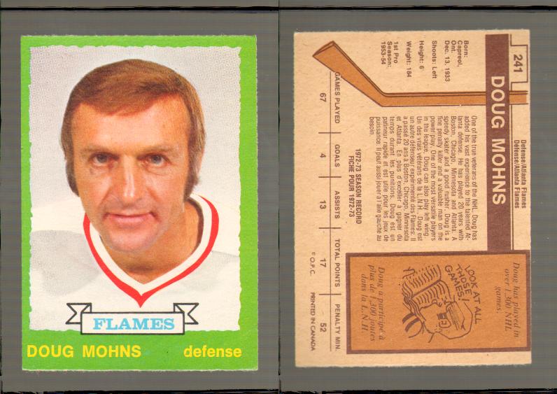 1973-74 O-PEE-CHEE CARD #241 D. MOHNS photo 1973-74 O-PEE-CHEE CARD #241 D. MOHNS photo
