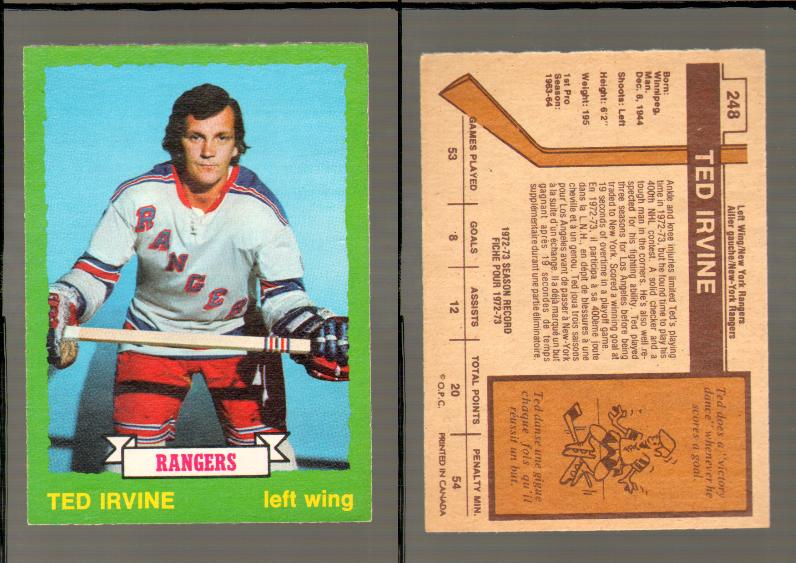 1973-74 O-PEE-CHEE CARD #248 T. IRVINE photo 1973-74 O-PEE-CHEE CARD #248 T. IRVINE photo