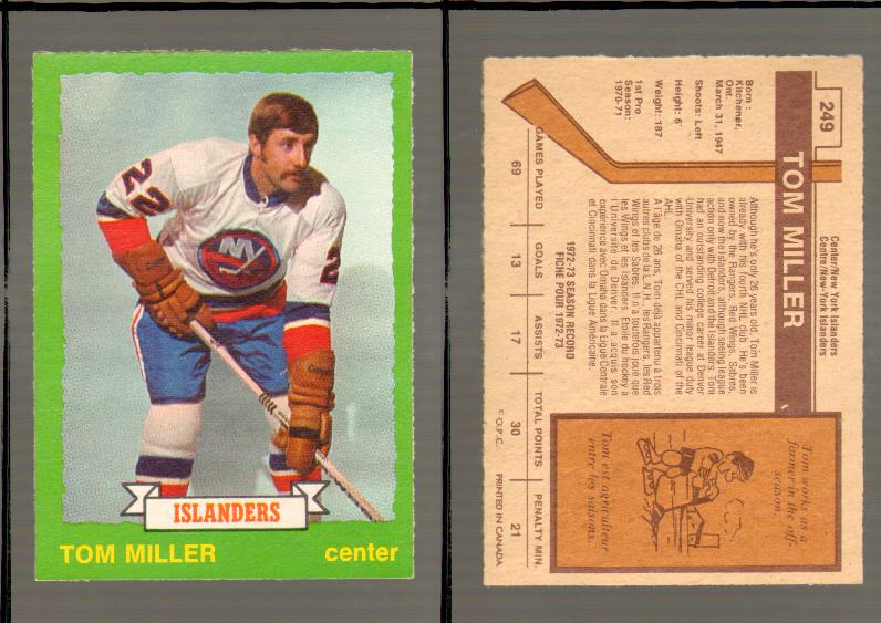 1973-74 O-PEE-CHEE CARD #249 T.MILLER photo 1973-74 O-PEE-CHEE CARD #249 T.MILLER photo