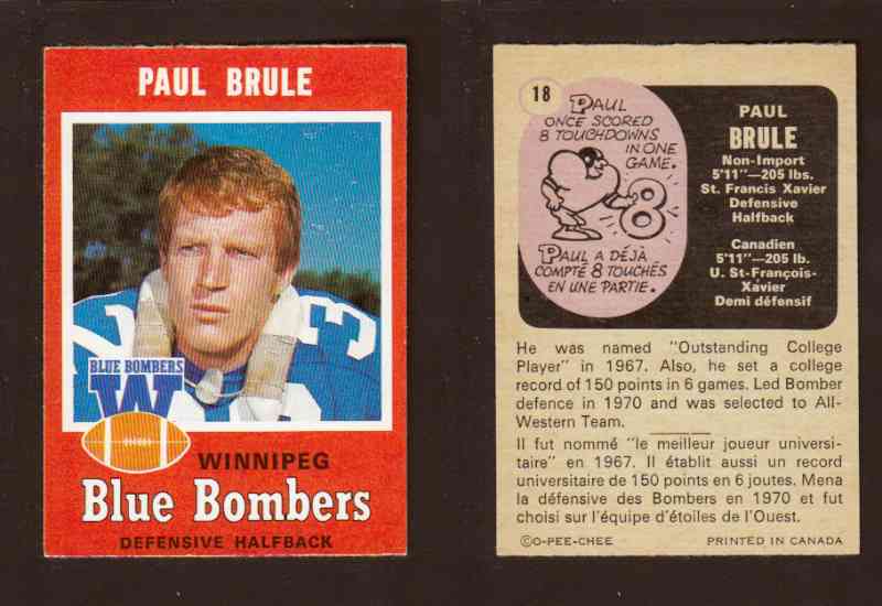 1971 CFL O-PEE-CHEE FOOTBALL CARD #18 P. BRULE photo 1971 CFL O-PEE-CHEE FOOTBALL CARD #18 P. BRULE photo