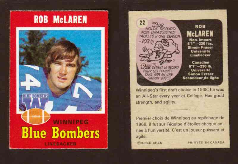 1971 CFL O-PEE-CHEE FOOTBALL CARD #22 R. McLAREN photo 1971 CFL O-PEE-CHEE FOOTBALL CARD #22 R. McLAREN photo