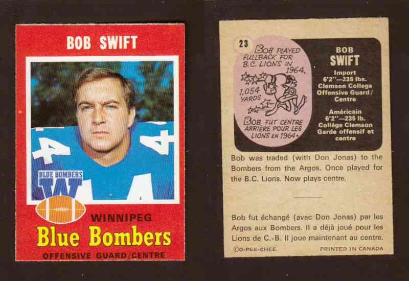 1971 CFL O-PEE-CHEE FOOTBALL CARD #23 B. SWIFT photo 1971 CFL O-PEE-CHEE FOOTBALL CARD #23 B. SWIFT photo