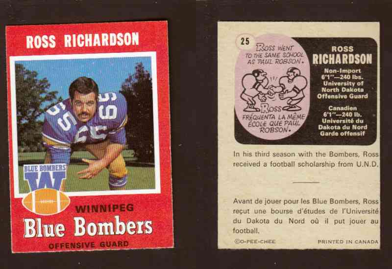 1971 CFL O-PEE-CHEE FOOTBALL CARD #25 R. RICHARDSON photo 1971 CFL O-PEE-CHEE FOOTBALL CARD #25 R. RICHARDSON photo