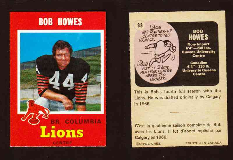 1971 CFL O-PEE-CHEE FOOTBALL CARD #33 B. HOWES photo 1971 CFL O-PEE-CHEE FOOTBALL CARD #33 B. HOWES photo