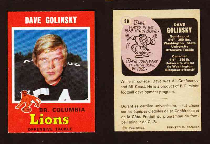 1971 CFL O-PEE-CHEE FOOTBALL CARD #39 D. GOLINSKY photo 1971 CFL O-PEE-CHEE FOOTBALL CARD #39 D. GOLINSKY photo