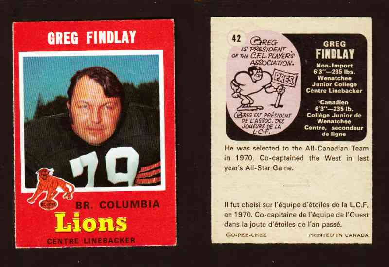 1971 CFL O-PEE-CHEE FOOTBALL CARD #42 G. FINDLAY photo 1971 CFL O-PEE-CHEE FOOTBALL CARD #42 G. FINDLAY photo