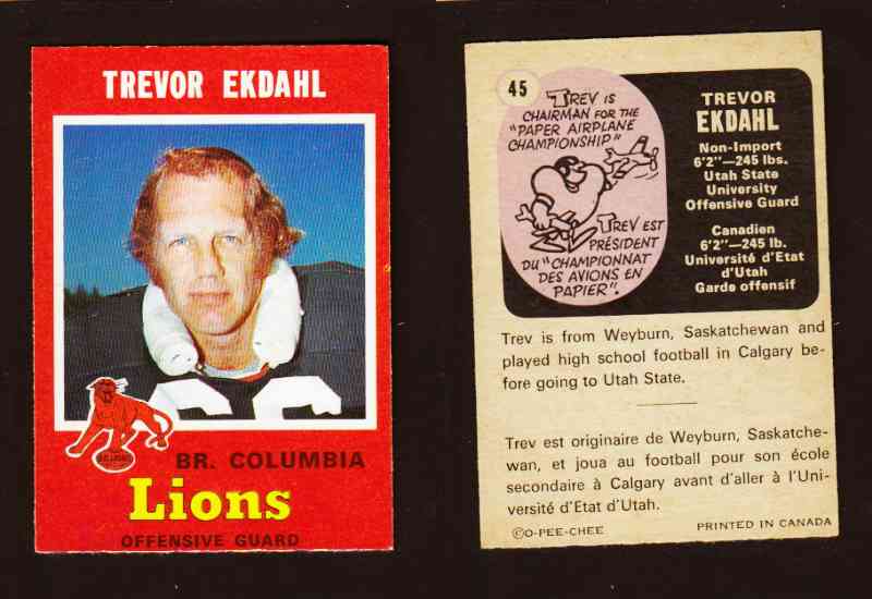 1971 CFL O-PEE-CHEE FOOTBALL CARD #45 T. EKDAHL photo 1971 CFL O-PEE-CHEE FOOTBALL CARD #45 T. EKDAHL photo
