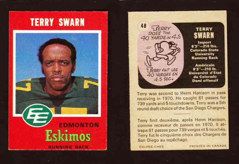 1971 CFL O-PEE-CHEE FOOTBALL CARD #48 T. SWARN photo 1971 CFL O-PEE-CHEE FOOTBALL CARD #48 T. SWARN photo