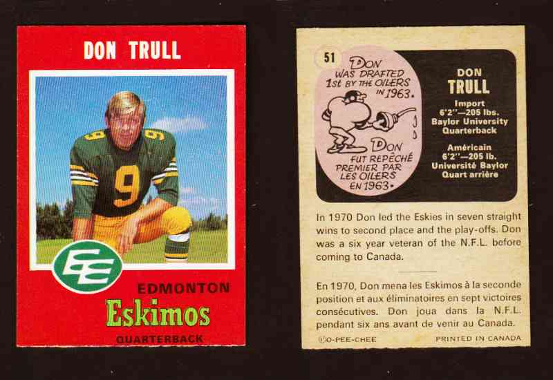 1971 CFL O-PEE-CHEE FOOTBALL CARD #51 D. TRULL photo