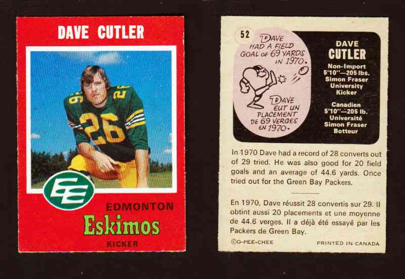 1971 CFL O-PEE-CHEE FOOTBALL CARD #52 D. CUTLER photo 1971 CFL O-PEE-CHEE FOOTBALL CARD #52 D. CUTLER photo