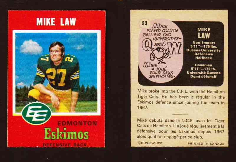 1971 CFL O-PEE-CHEE FOOTBALL CARD #53 M. LAW photo 1971 CFL O-PEE-CHEE FOOTBALL CARD #53 M. LAW photo