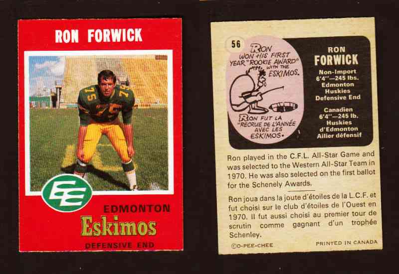 1971 CFL O-PEE-CHEE FOOTBALL CARD #56 R. FORWICK photo 1971 CFL O-PEE-CHEE FOOTBALL CARD #56 R. FORWICK photo