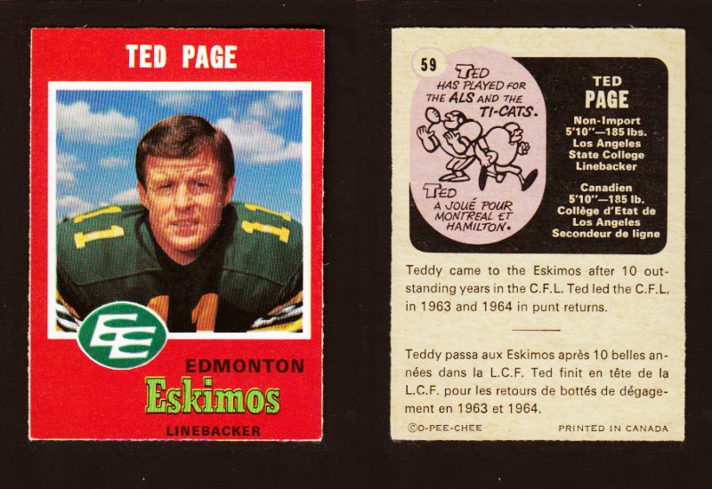 1971 CFL O-PEE-CHEE FOOTBALL CARD #59 T. PAGE photo 1971 CFL O-PEE-CHEE FOOTBALL CARD #59 T. PAGE photo