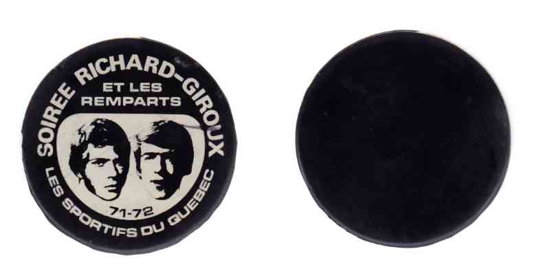 1971-72 QMJHL CZECHOSLOVAKIA QUEBEC REMPARTS RICHARD-GIROUX NIGHT PUCK photo