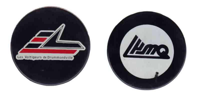 1985-93 QMJHL IN GLAS CO DRUMMUNDVILL VOLTIGEURS GAME PUCK photo