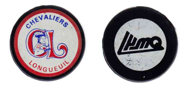 1980-93 QMJHL CZECHOSLOVAKIA LONGUEUIL CHEVALIERS GAME PUCK photo 1980-93 QMJHL CZECHOSLOVAKIA LONGUEUIL CHEVALIERS GAME PUCK photo