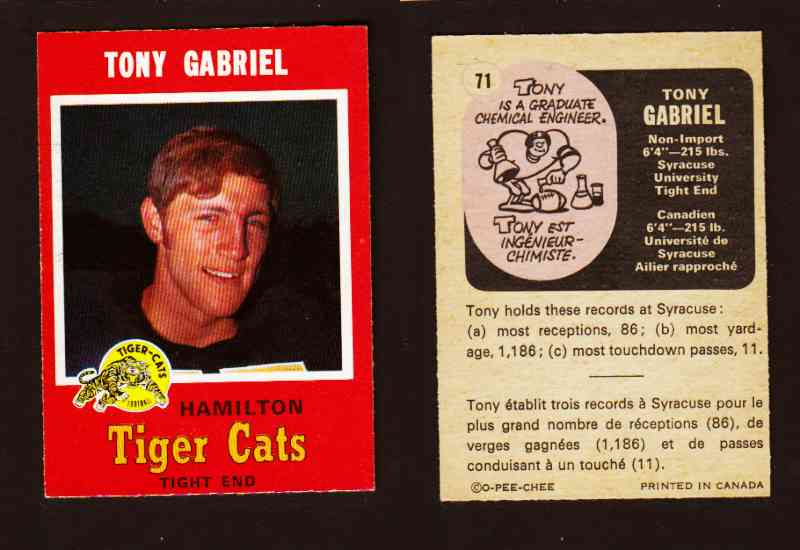 1971 CFL O-PEE-CHEE FOOTBALL CARD #71 T. GABRIEL photo